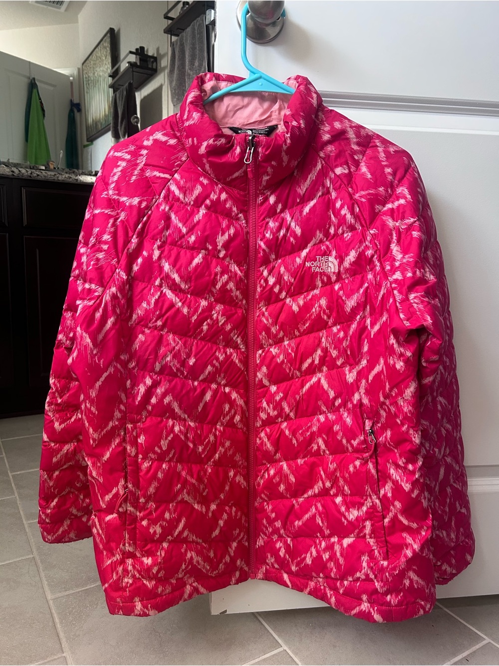 The North Face Bright Pink Patterned Insulated Puffer Jacket